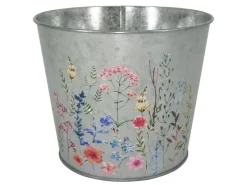 A.H.G. Töpfe<Übertopf Metall Verzinkt Rund Blumenaufdruck Ø 19,5 cm x 15,5 cm Silber