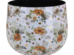 A.H.G. Töpfe<Übertopf Flora mit Blumenmuster Ø 13 cm x 9 cm Weiß-Gold Weiß Gold
