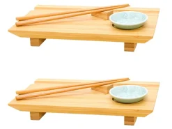 2er Set Japanisches Sushi Brett 27 x 16 x 4 cm mit Schälchen Küchenhelfer