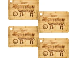 4er Set Steakteller aus Bambus 33 x 23 x 2cm Motiv Kuh Küchenhelfer|Schneidebretter