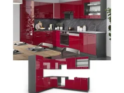 Winkelküchen<Vicco Fame-Line Eckküche Bordeaux Hochglanz/Anthrazit 227 x 60 cm ohne Arbeitsplatte ohne E-Geräte Brilliant Bordeaux