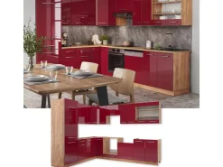 Winkelküchen<Vicco Fame-Line Eckküche Bordeaux Hochglanz/Goldkraft Eiche 227 x 287 cm AP Eiche ohne E-Geräte Bordeaux-Glanz