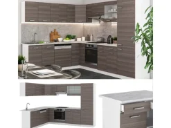 Winkelküchen<Vicco R-Line Eckküche /Weiß 227 x 287 cm ohne Arbeitsplatte ohne E-Geräte Edelgrau