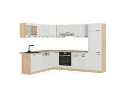 Winkelküchen<Vicco R-Line Eckküche Weiß Landhaus/Goldkraft Eiche 227 x 287 cm AP Eiche ohne E-Geräte Weiß Struktur