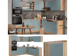 Winkelküchen<Vicco R-Line Einbauküche Blau-Grau/Goldkraft Eiche 237 x 60 cm ohne Arbeitsplatte ohne E-Geräte Blaugrau